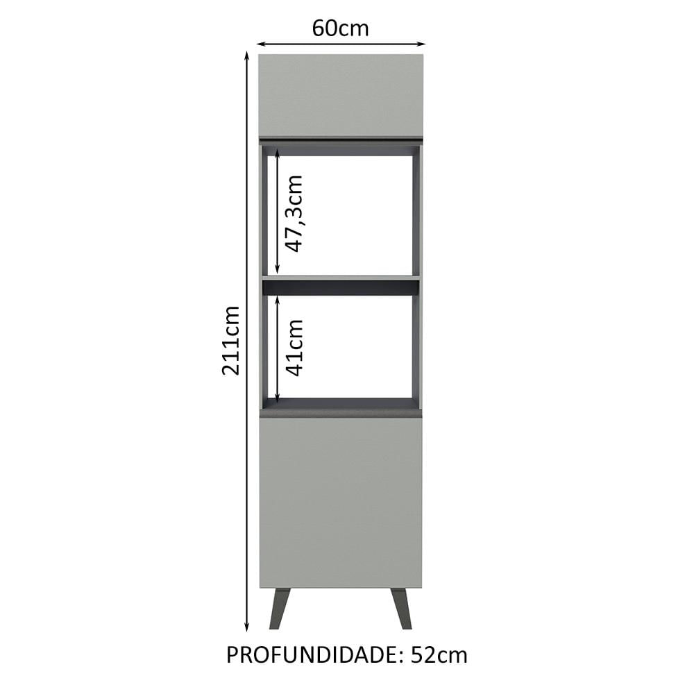 Miniatura Torre Quente Armário de Cozinha 60 cm 2 Portas 2 Nichos Cinza Nice Madesa Cinza