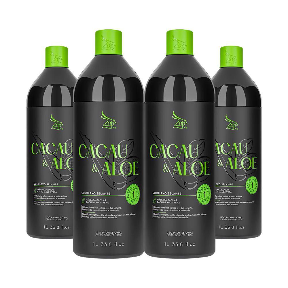 Miniatura Kit 4 Escovas Progressivas Zap Cacau & Aloe Vera Passo Único 1 Litro