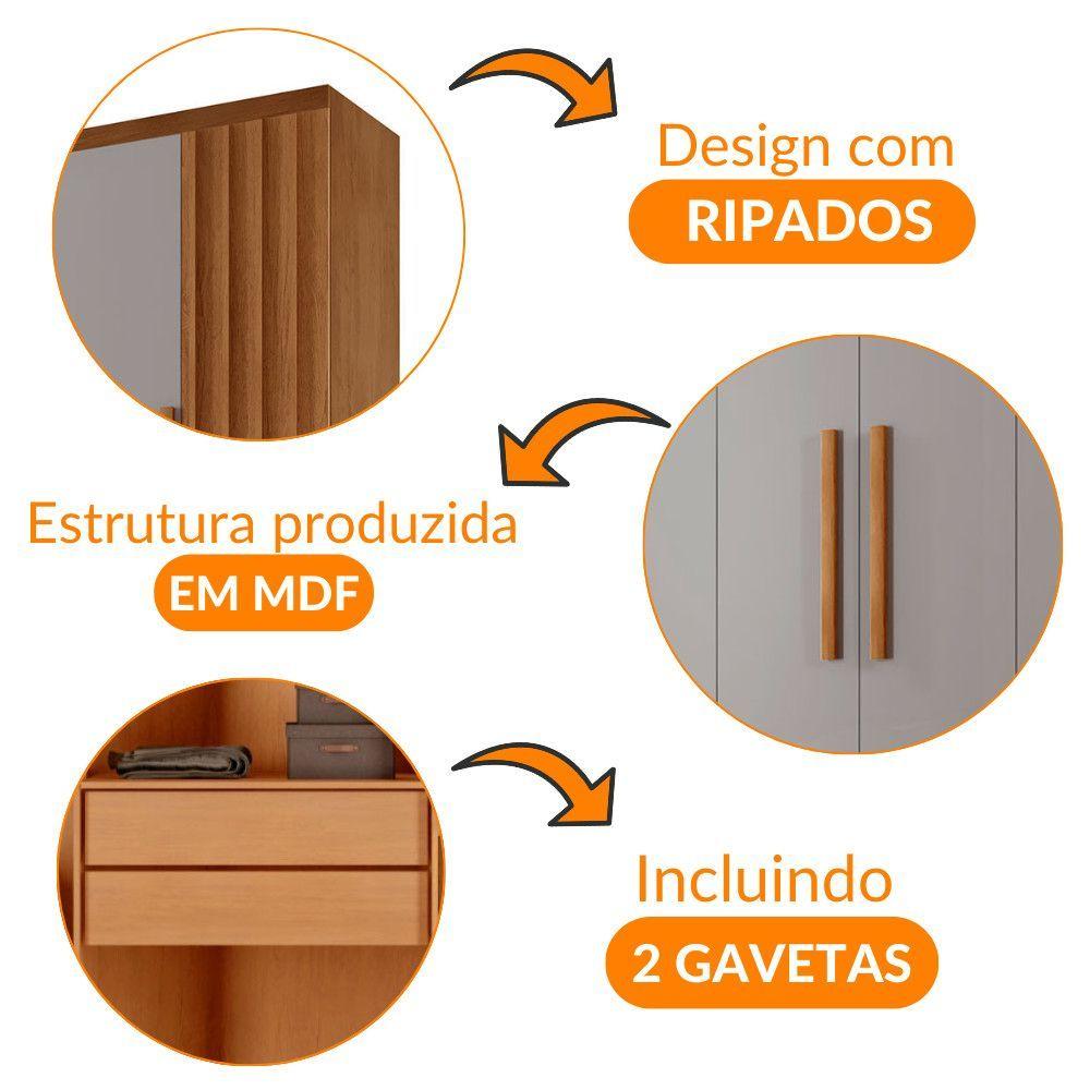 Guarda Roupa Casal Roma Mdf 6 Portas E 2 Gavetas Naturalle/off White