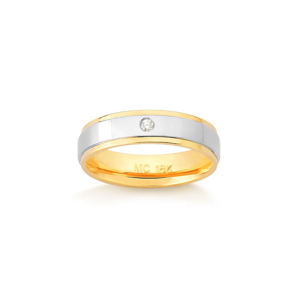 Miniatura Aliança com 2 Pontos de Diamantes em Ouro Amarelo e Ouro Branco 18k - 4,9 mm 10