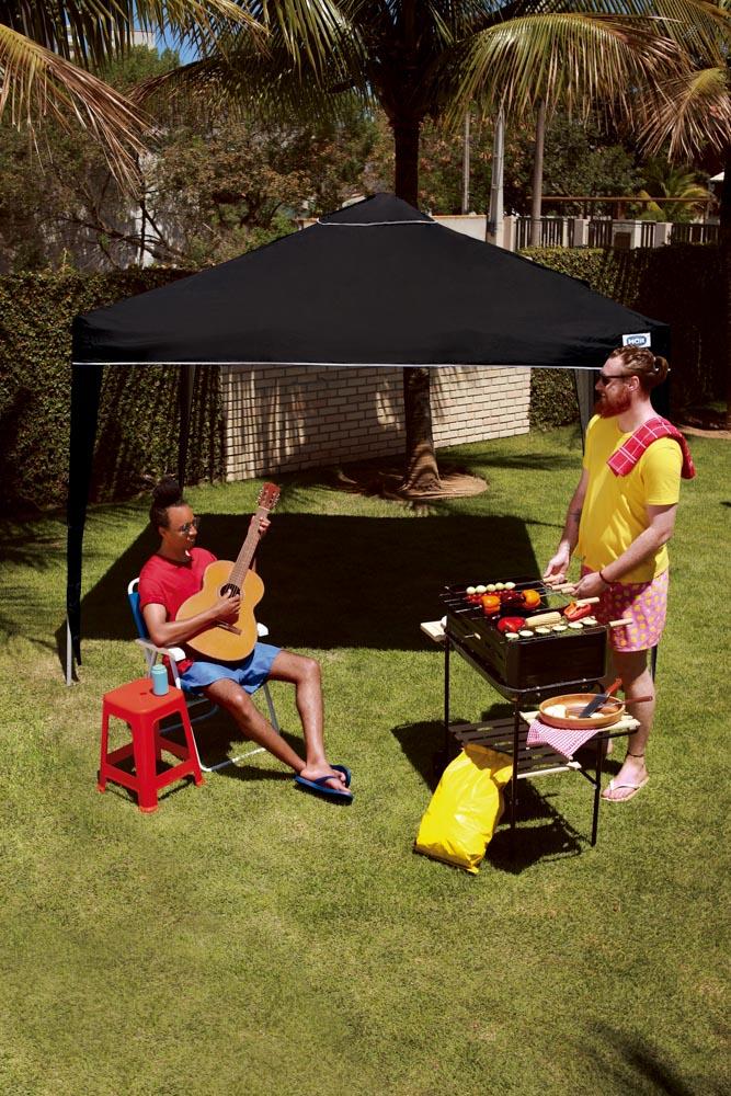 Tenda Gazebo Praia Dobrável Preta Sanfonada 3 x 3 M Mor