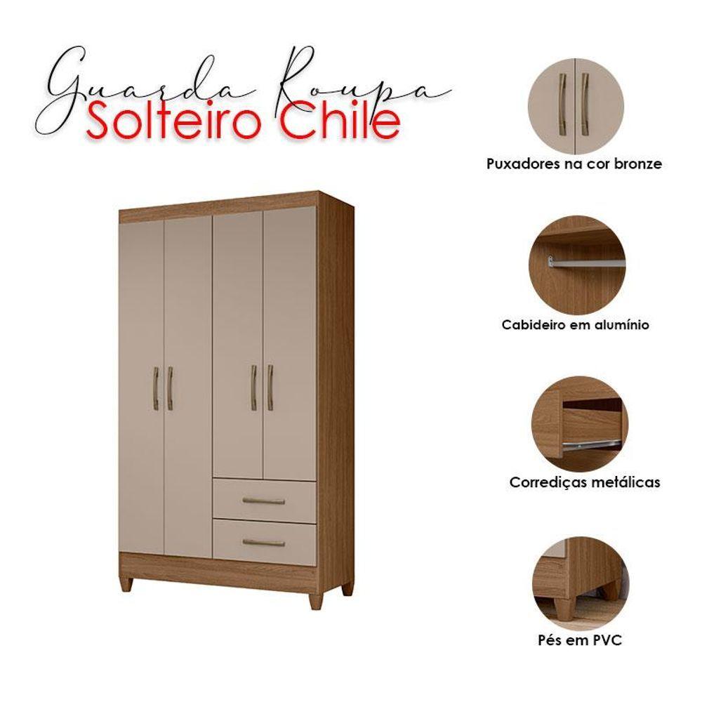 Miniatura Guarda Roupa Solteiro Ambiente Chile 4 Portas Carvalho Fendi - Moval