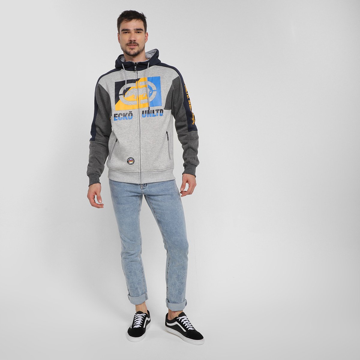 Miniatura Jaqueta Ecko Unltd Estampada com Capuz Masculina Gelo+Grafite - G