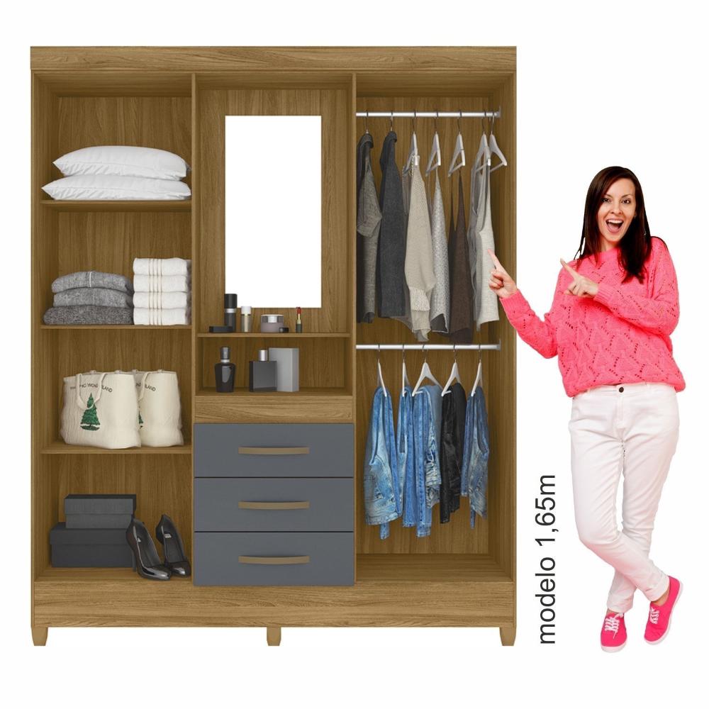 Miniatura Guarda-roupa Casal Capelinha com Espelho 04 Portas e Pés Capri Freijó/Cinza