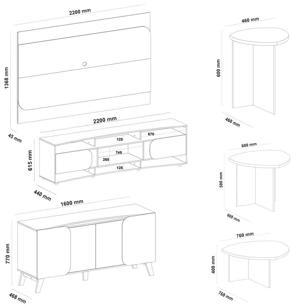 Miniatura Painel Rack Buffet Mesas Sala De Estar Ed45 Cedro Off White Arly