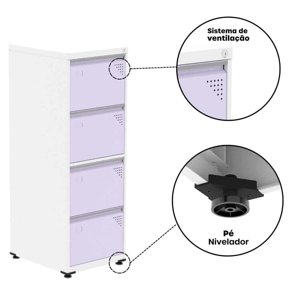 Gaveteiro Arquivo para Escritório em Aço 4 Gavetas Banco /Lilas