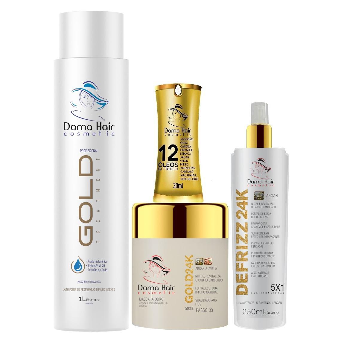 Miniatura Kit Selagem Térmica Capilar Gold 24K Da Dama Hair (4 Itens)