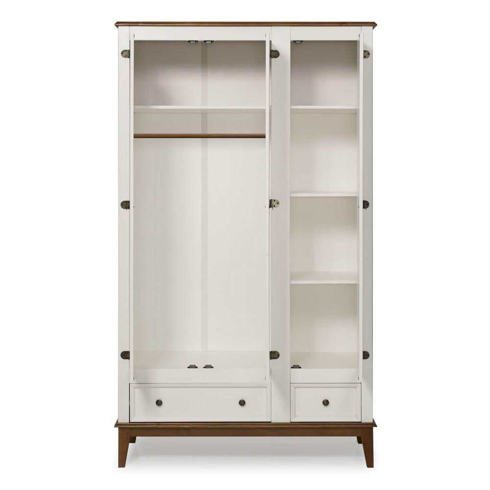 Miniatura Guarda-roupa Rústico 3 Portas E 2 Gavetas - Madeira Maciça E Mdf - Branco