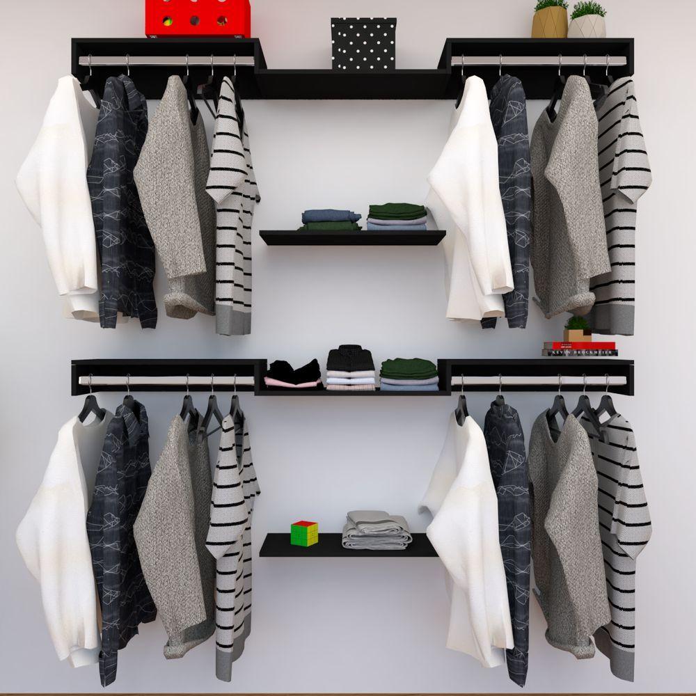 Miniatura Kit Closet Com Cabideiros E Prateleiras Preto Organização Moderna Para Seu Quarto