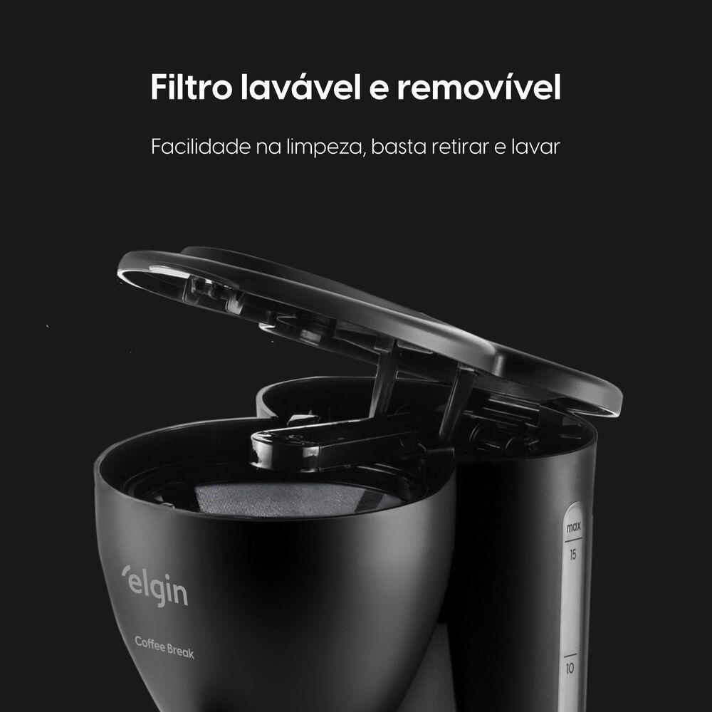 Miniatura Cafeteira Elétrica Coffee Break 15 Xícaras 600 ml Preta com Jarra de Vidro e Filtro Lavável 110V - Elgin