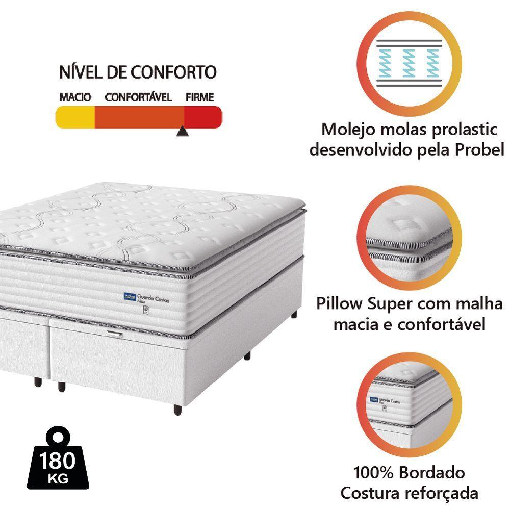 Miniatura Cama Box Baú Casal Queen Colchão Molas Guarda Costas Com Pillow 158x198x81cm Branco Cinza