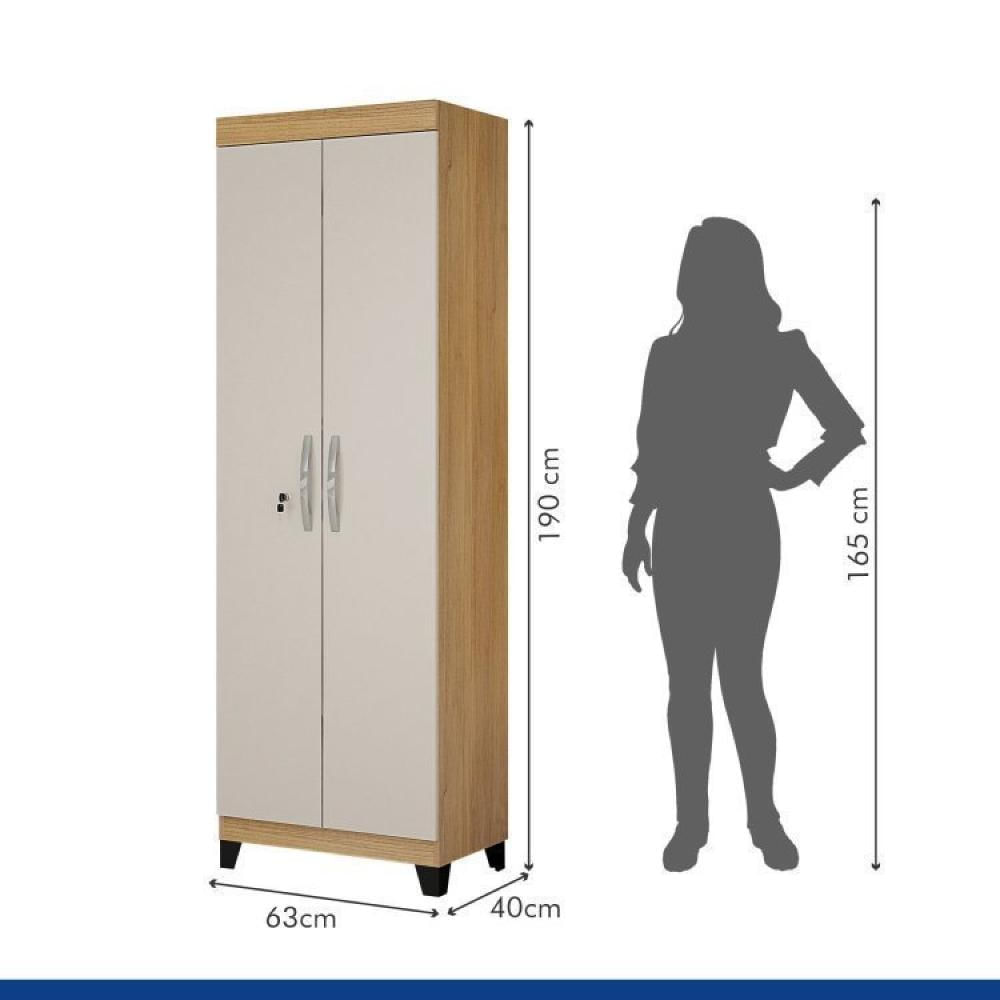 Conjunto Mesa para Computador Escrivaninha com Armário e Armário Multiuso 2 Portas com Chave Asteca Cinamomo/Off White