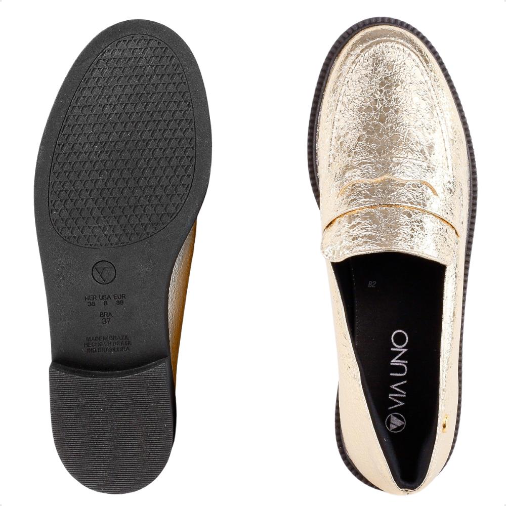 Miniatura Mocassim Via Uno Craquelado Feminino Dourado / Preto - 34