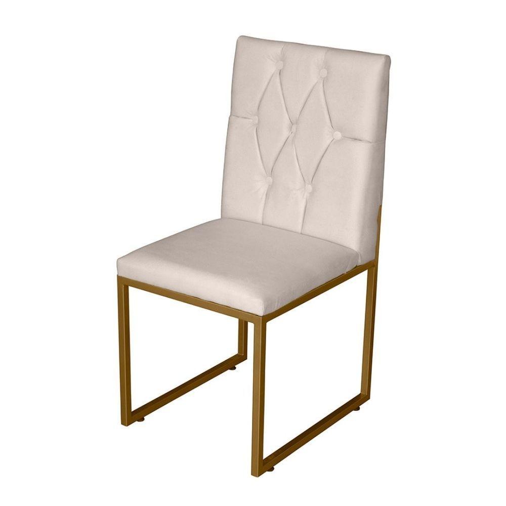 Miniatura Cadeira De Jantar Escritorio Industrial Malta Capitonê Ferro Dourado Corino Bege