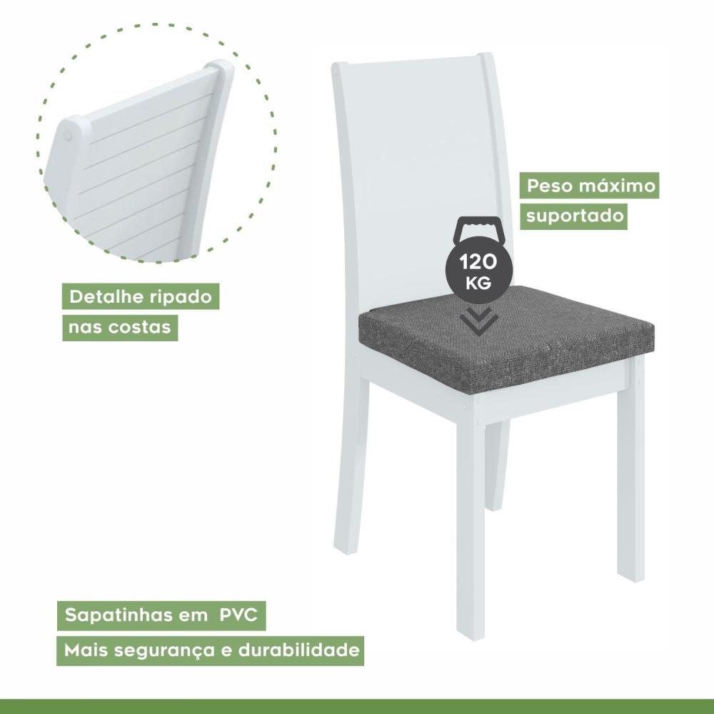 Conjunto 4 Cadeiras Athenas Móveis Lopas Branco/Linho Cinza