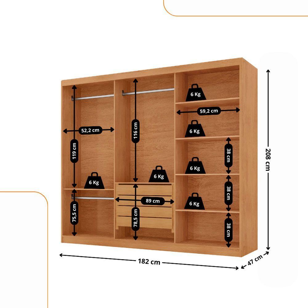 Miniatura Guarda Roupa Casal Connor 100% Mdf 3 Portas 4 Gavetas Naturalle