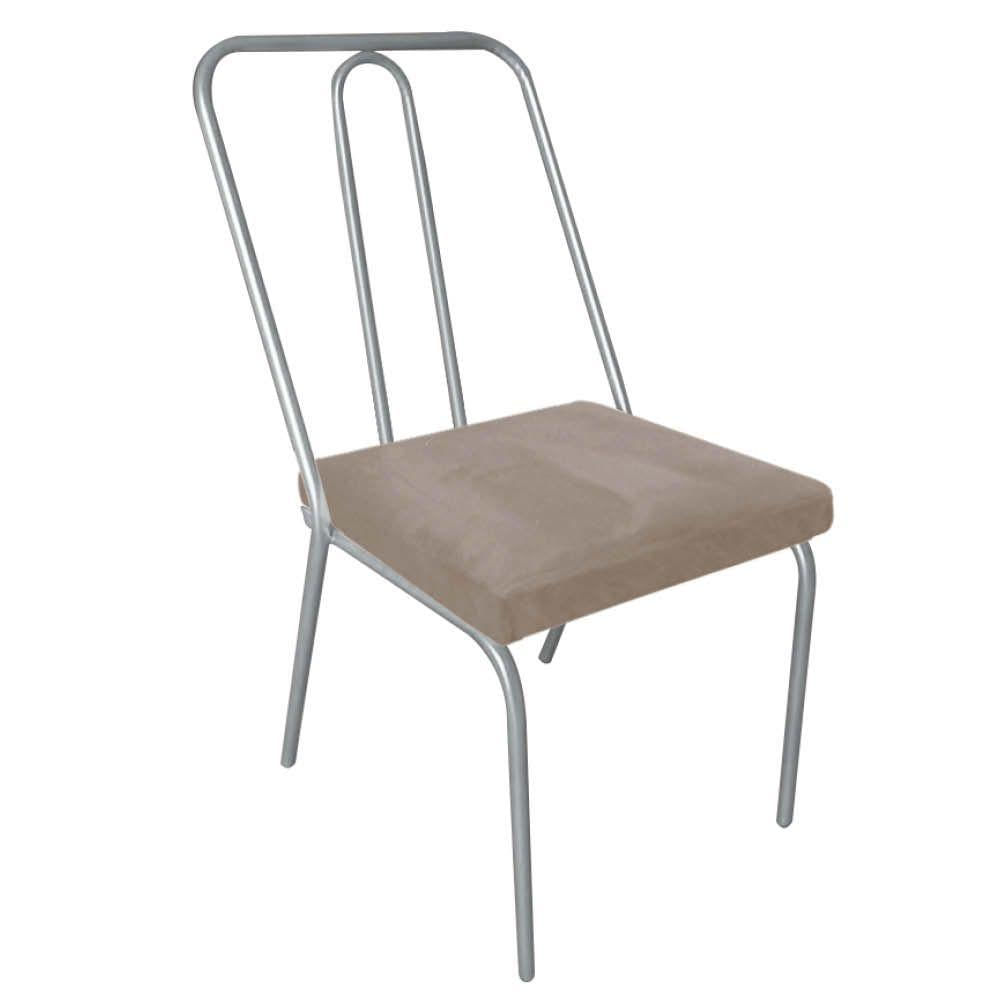 Miniatura Kit 07 Cadeira De Jantar Drika Office Escritório Recepção Ferro Prata Sintético Bege