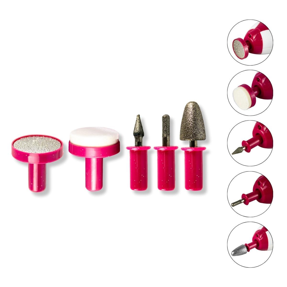Miniatura Kit Lixadeira Elétrica Recarregável Unhas Pé Mão + 5 Brocas