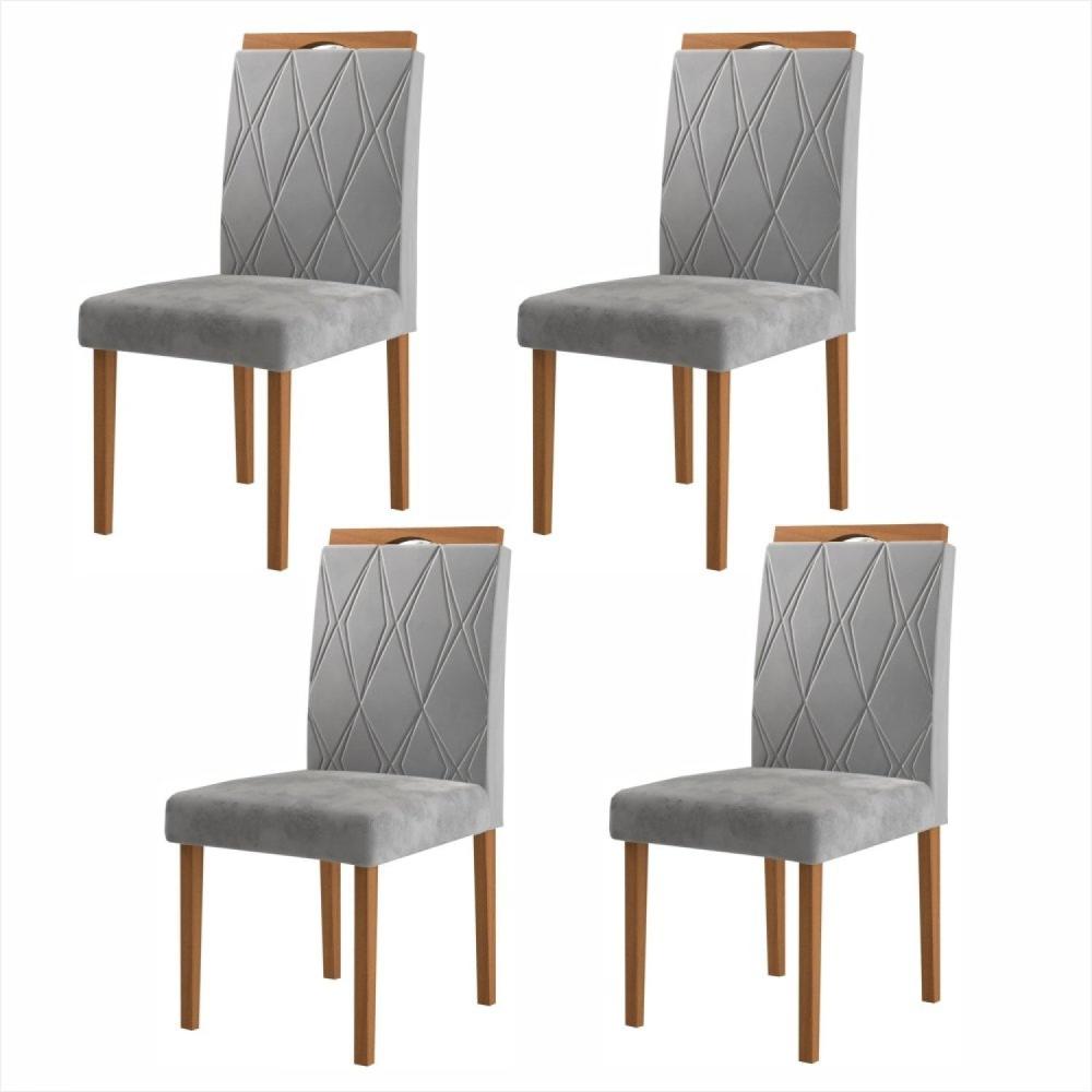 Miniatura Kit 4 Cadeiras com Puxador 02 Madenova Móveis Prata/Mel