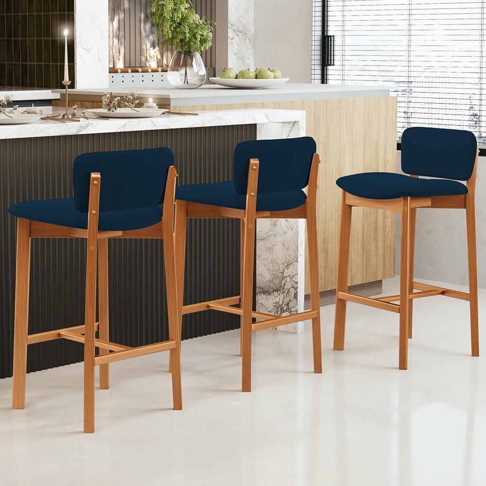 Miniatura Banqueta Alta Para Cozinha Sala De Jantar Bar Dara L02 Suede Azul Marinho - Lyam Decor