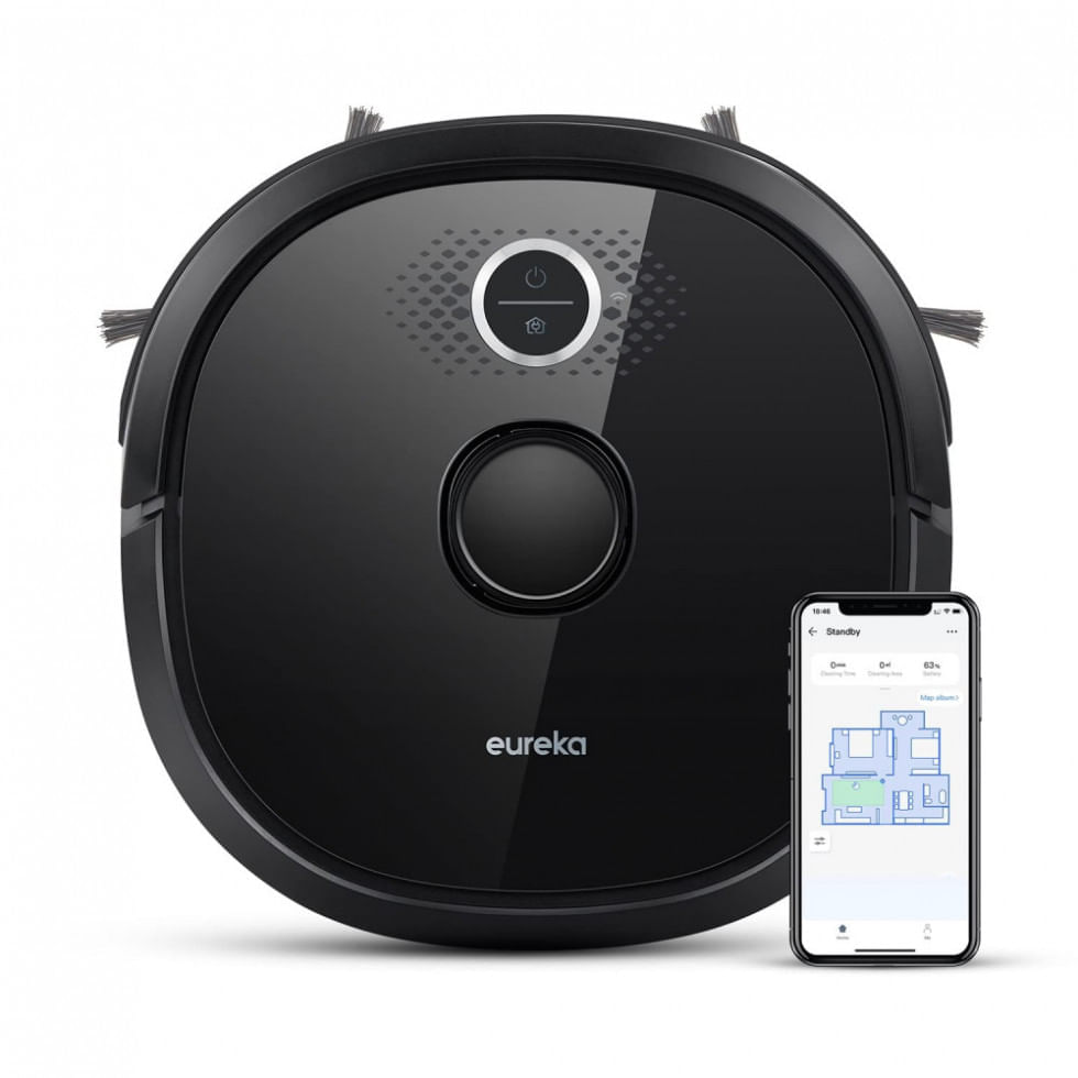 Miniatura Aspirador de Pó Robô Eureka NER650 com Conexão via APP WI FI e Mapeamento Multinível, 110V, Preto