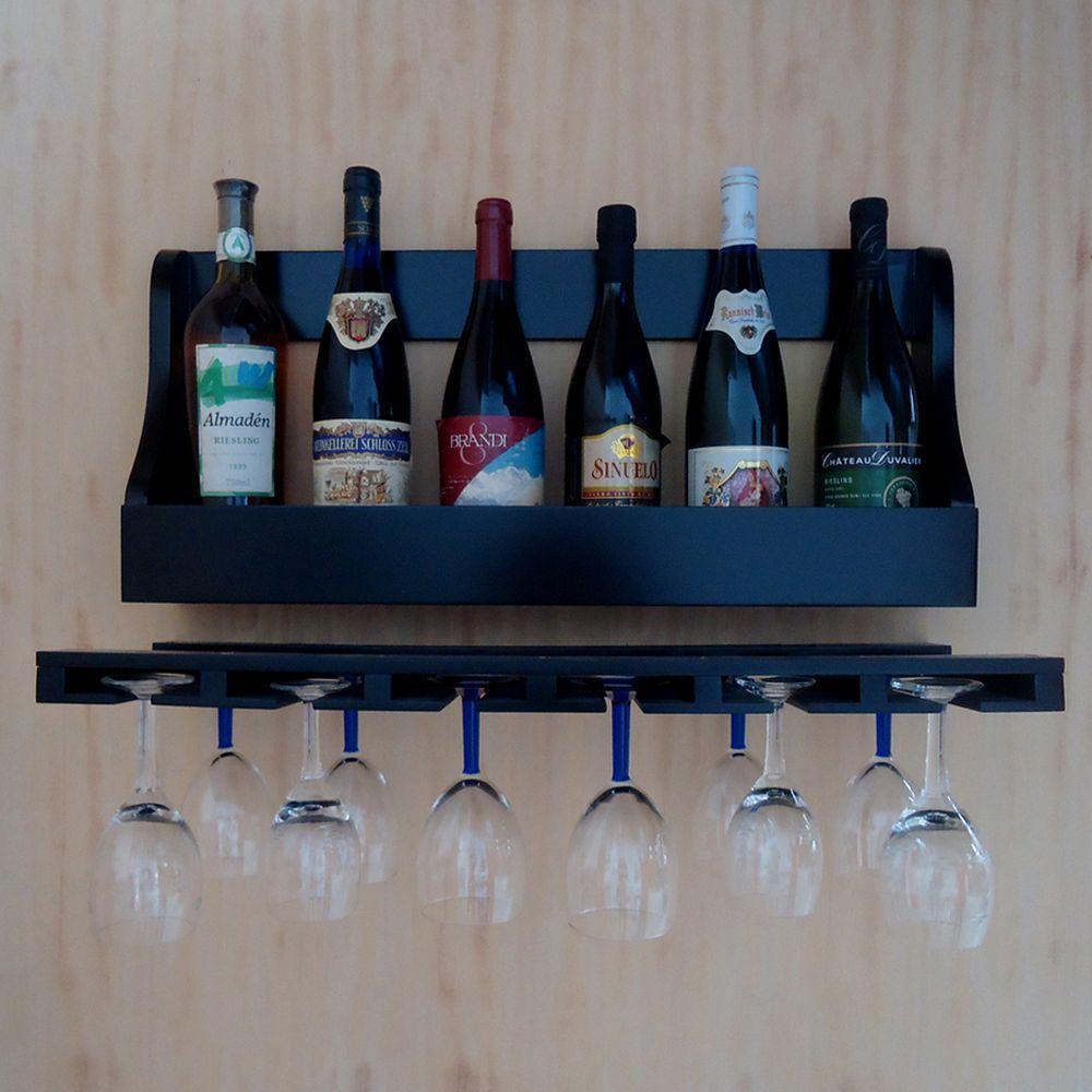 Miniatura Porta Taças E Prateleira Adega Para Vinhos Garrafas Bar Preto Laca