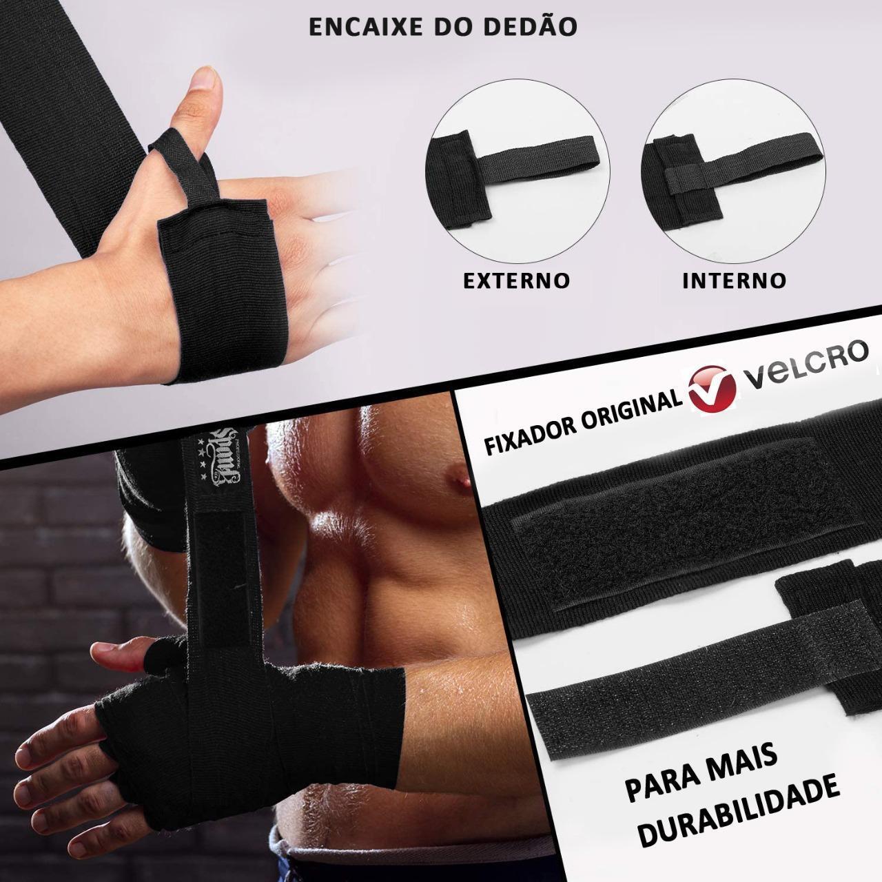 Kit 10 Pares Bandagem Elástica Boxe 3Metros - Preto/Rosa