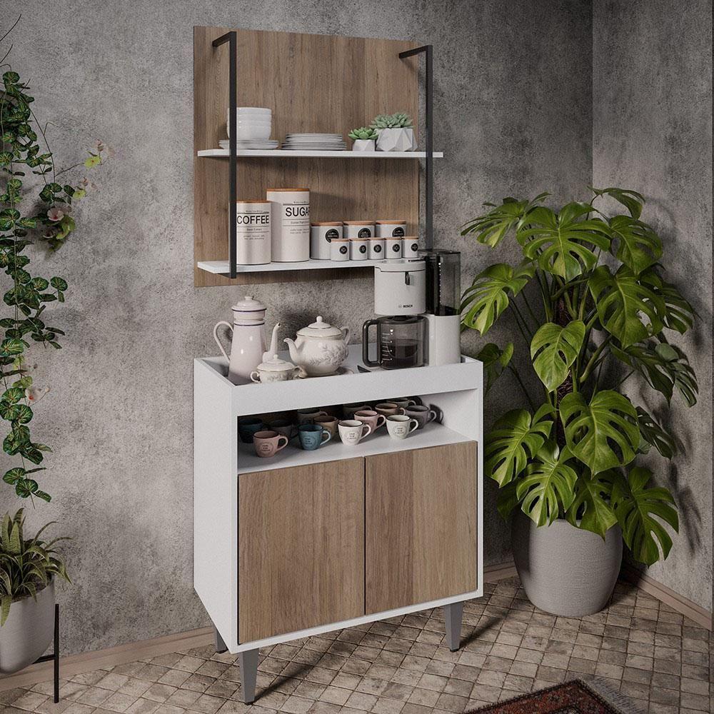 Miniatura Aparador Cantinho Do Café E Painel 2 Prateleiras Flora M24 Branco/freijó - Mpozenato