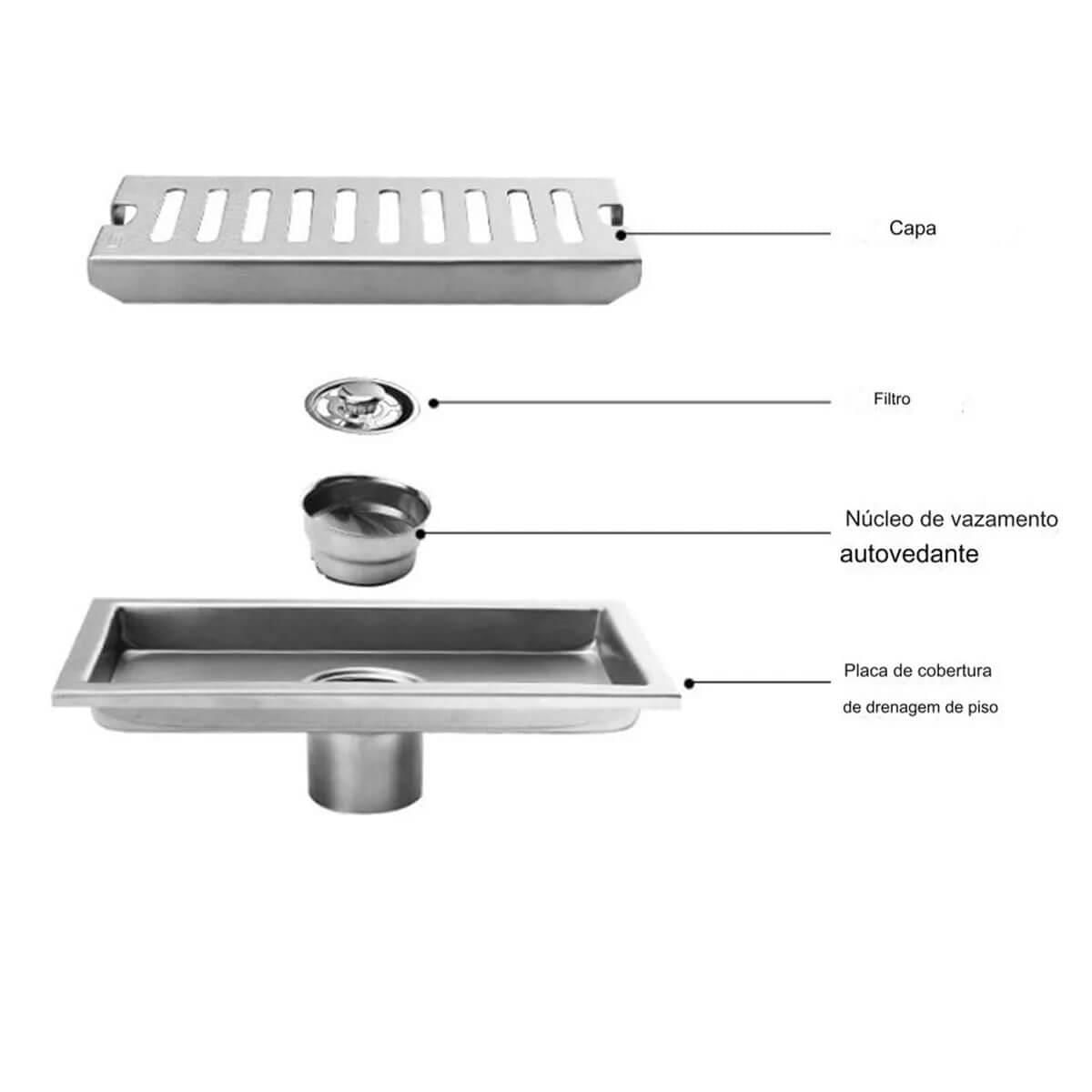 Ralo Linear Grelha Pluvial 20Cm Alumínio Caixa Coletora