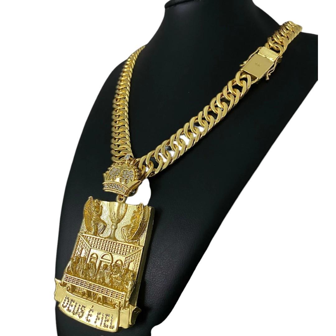 Miniatura Cordão Grumet 15Mm + Pingente Santa Ceia - Banhado A Ouro