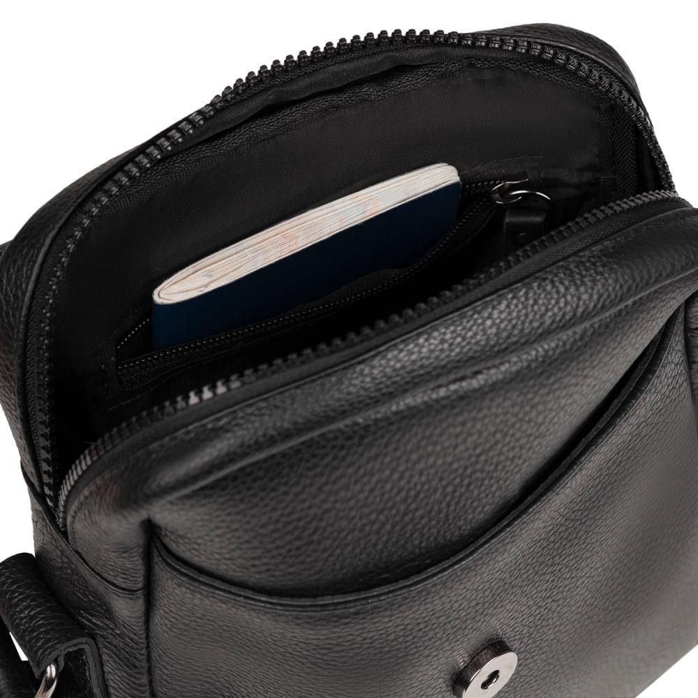Shoulder Bag Masculina de Couro Leme Preta Preto
