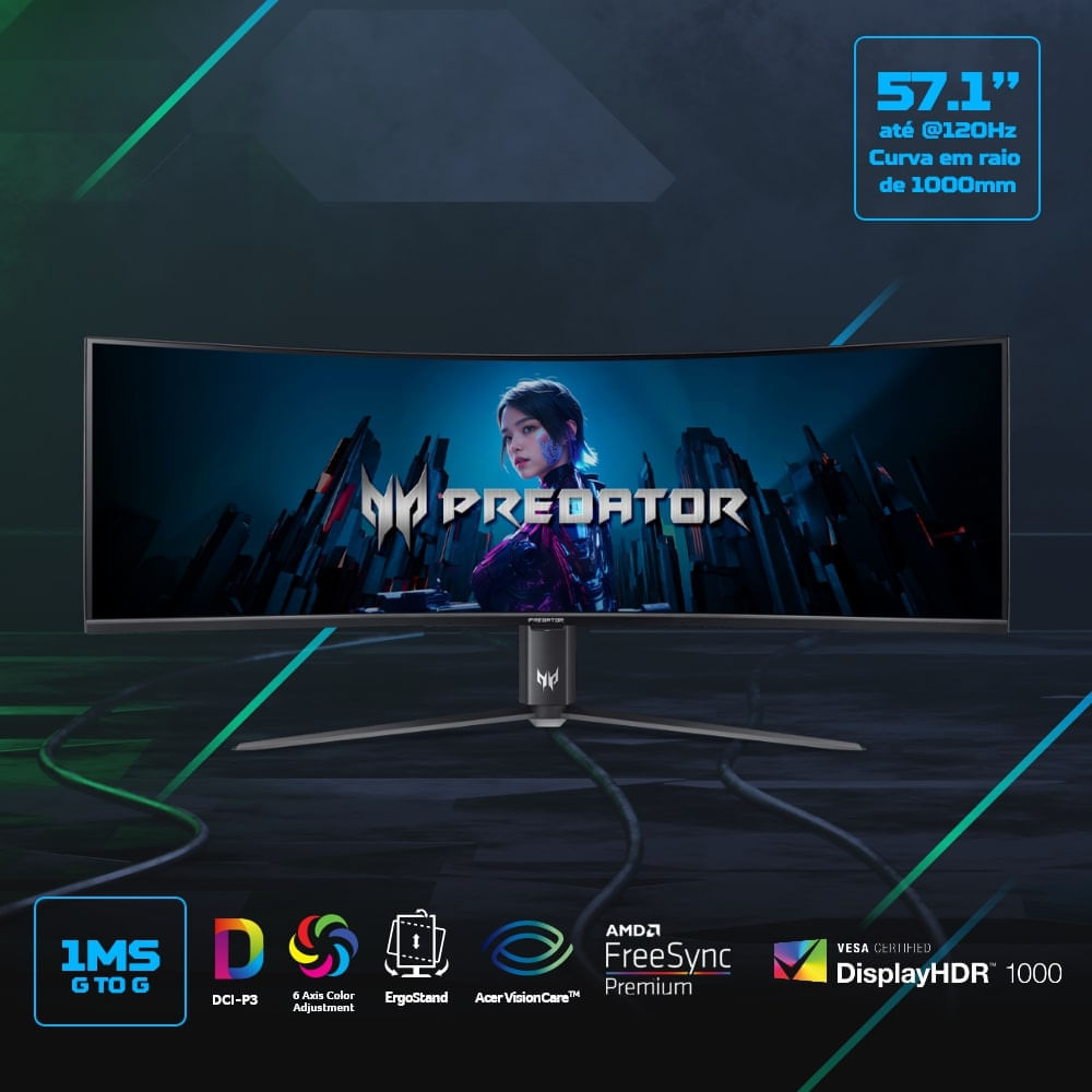 Monitor Acer Gamer Predator 57.1” Monitor Gamer Acer Predator Z57 BMIIPHUZX 7K 120 Hz 57.1”