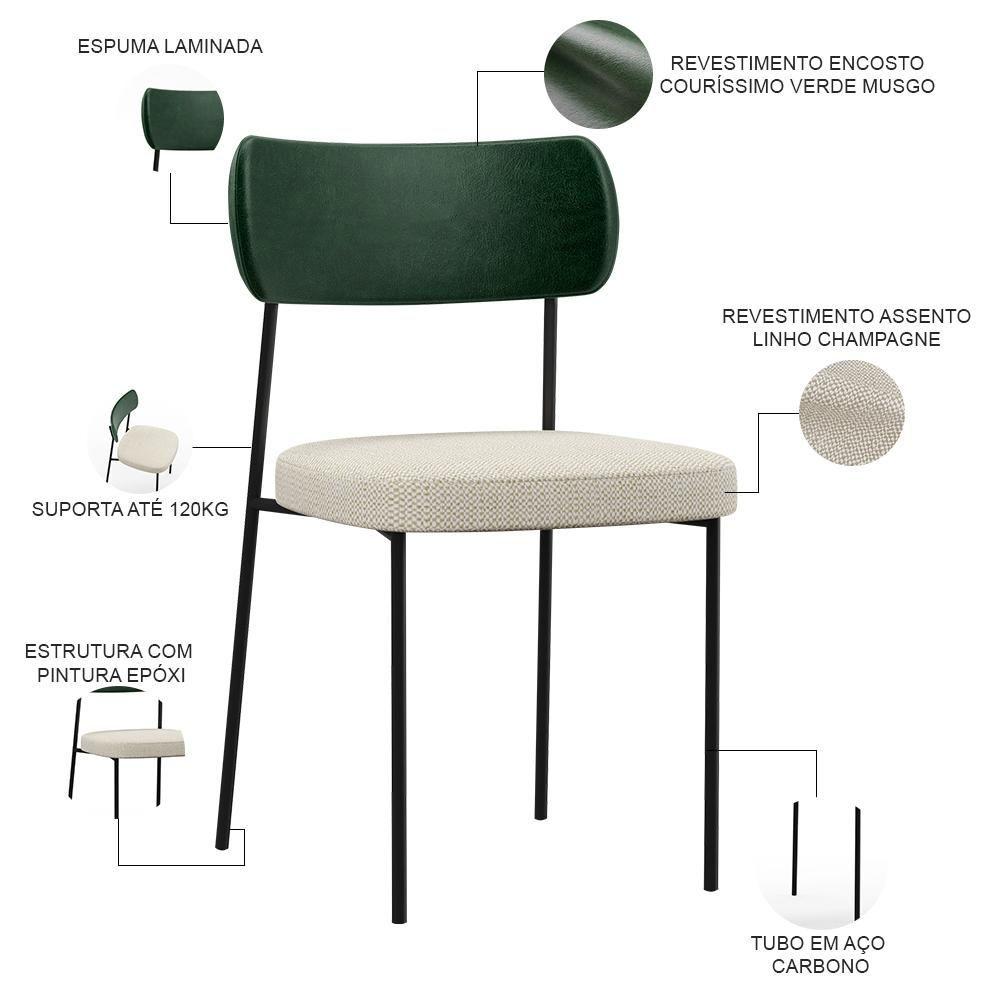 Kit 04 Cadeiras Para L02 Verde Musgo Champagne