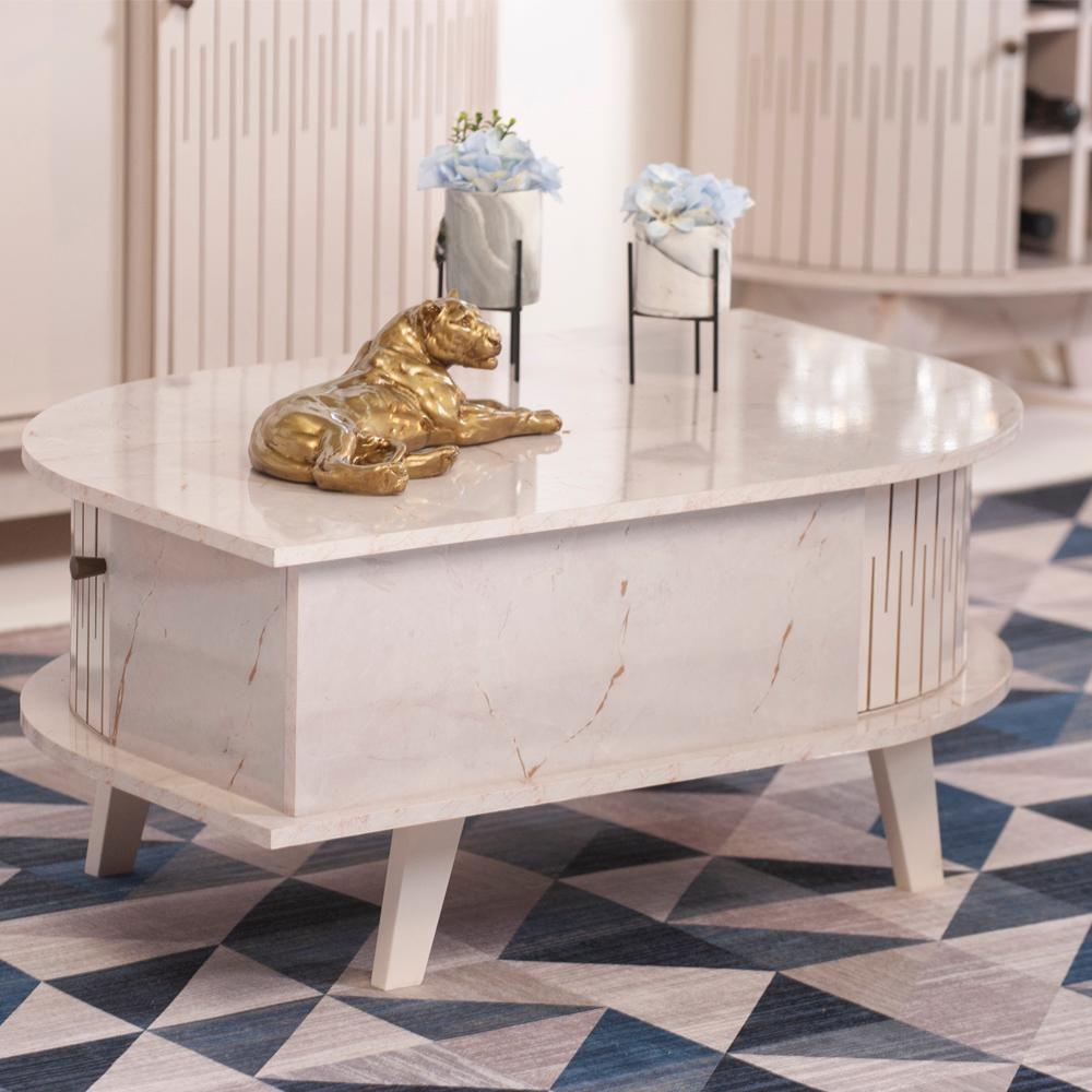 Aparador E Mesa De Centro Para Sala Estind Calacata Off White Mdt Calacata Off White