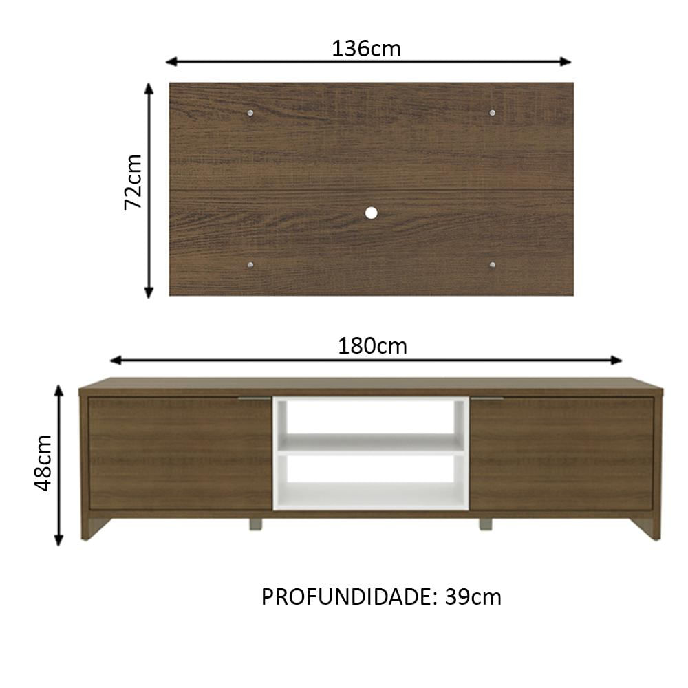 Miniatura Rack Madesa Metz e Painel para TV até 55 Polegadas - Rustic/Branco/Rustic Rustic/Branco/Rustic