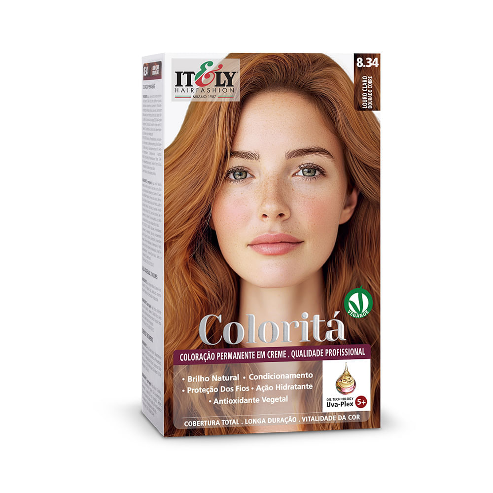 Miniatura Tinta de Cabelo Coloritá Itely Louro Claro Dourado Cobre 8.34