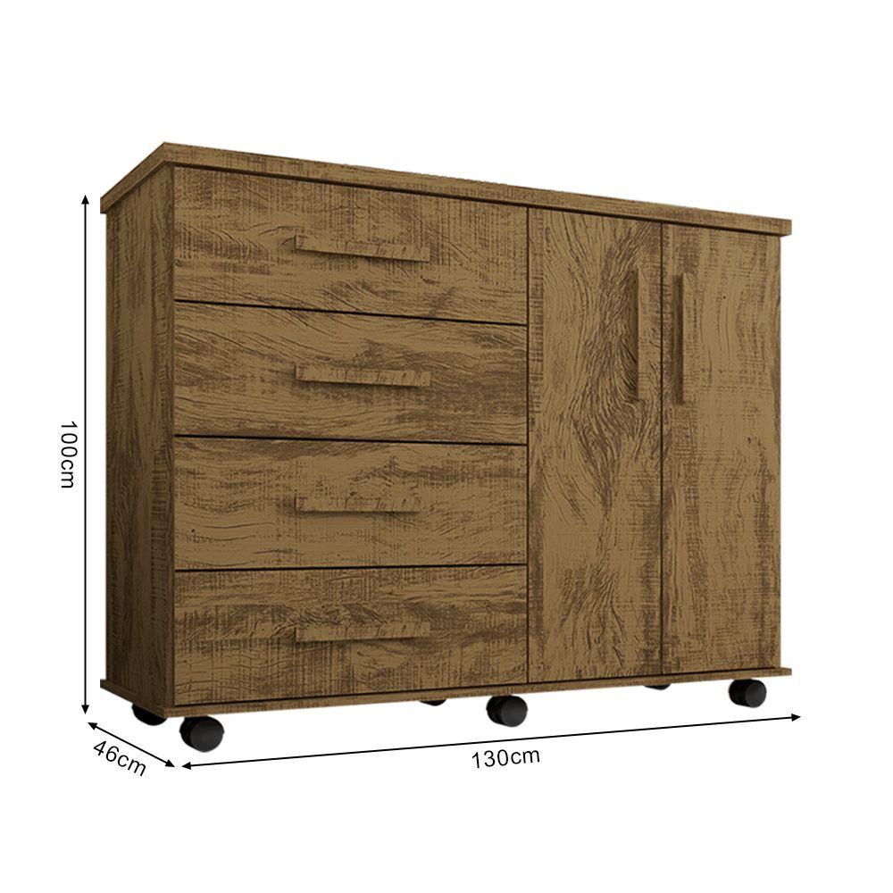 Miniatura Cômoda Geval Encanto Com 04 Gavetas 02 Portas E Rodízios - Canela Wood - Cor: Marrom