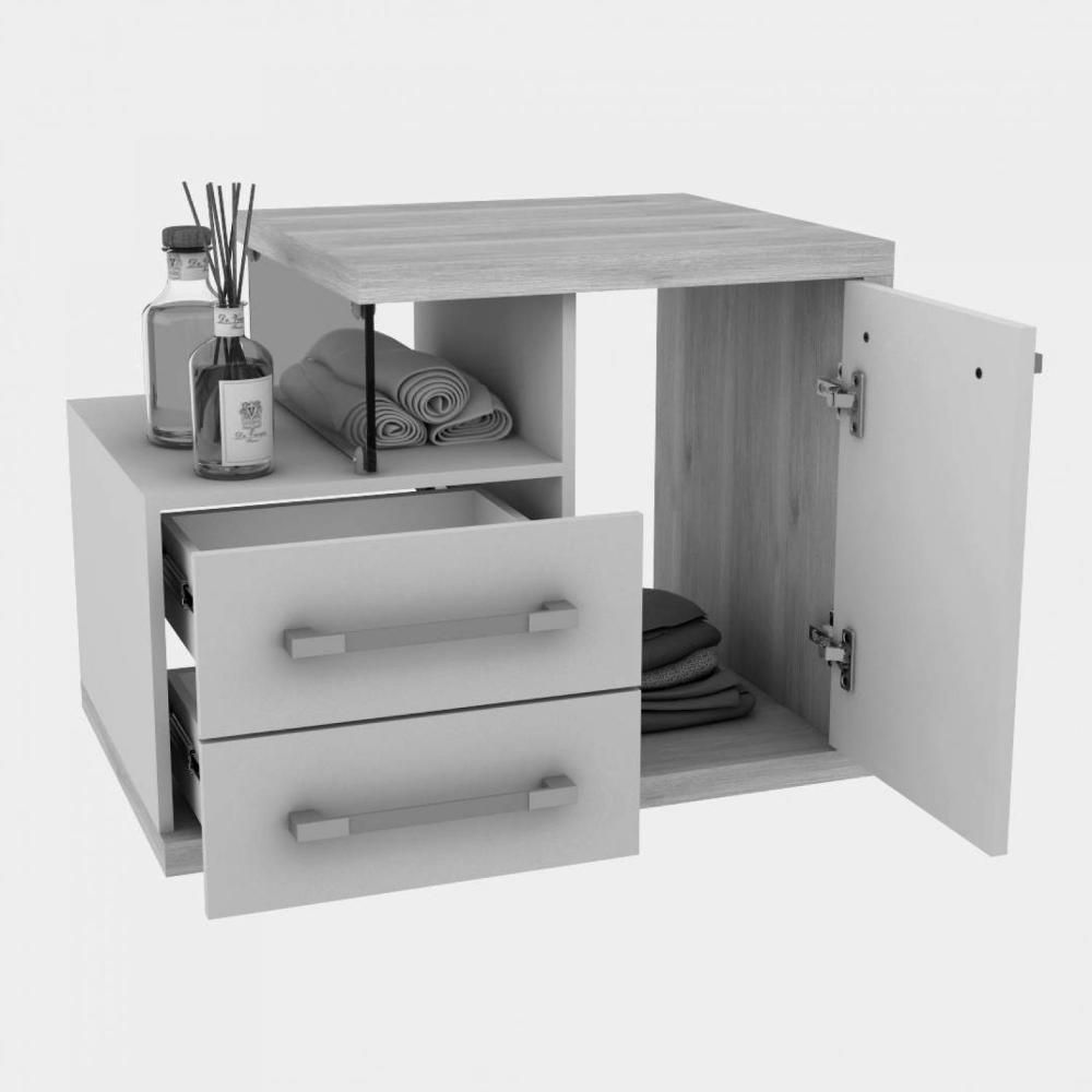 Gabinete para Banheiro 1 Porta 2 Gavetas com Cuba Q35 e Espelheira Legno 650W Espresso Móveis Branco/Carvalho