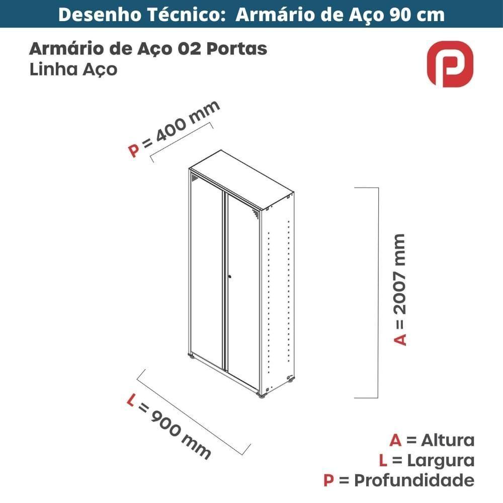 Armário Alto 2 Portas Pandin 90 Cm (largura) Inmetro Estrutura E Portas Aço Branco C- Chave