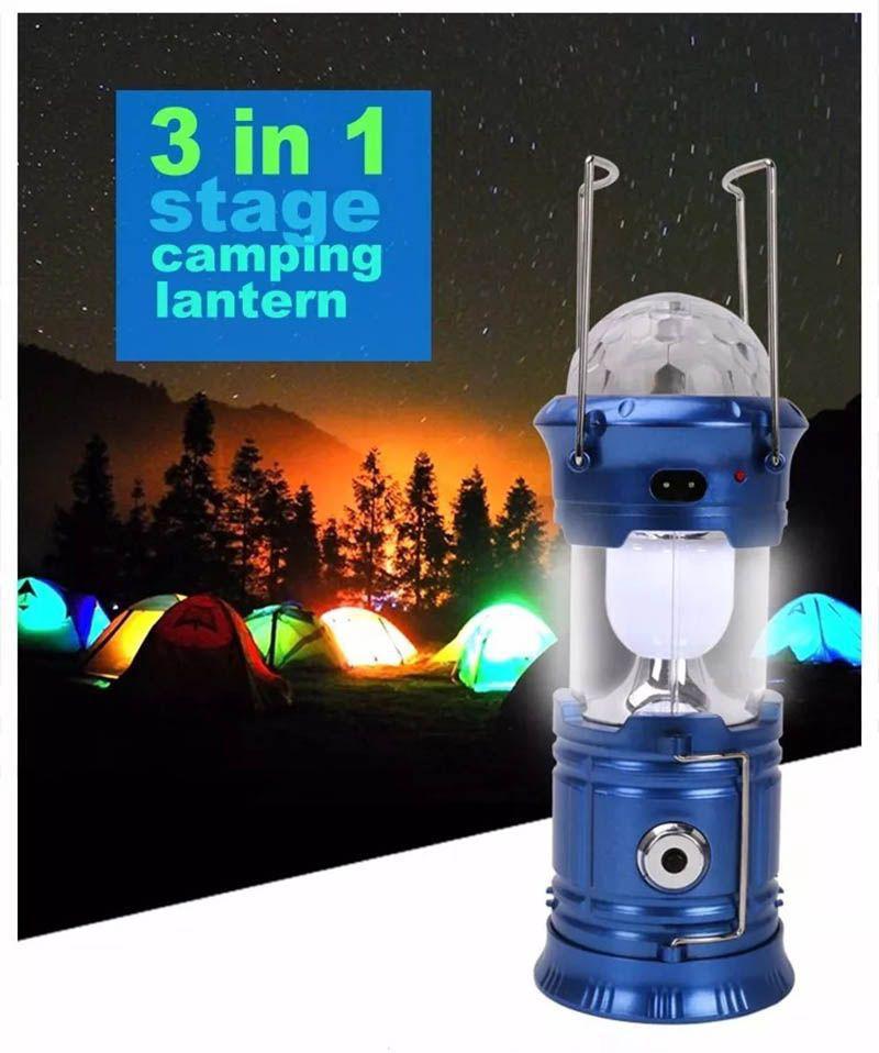 Miniatura Lampião Led Recarregável Lanterna Elétrica 3 Em 1 Azul