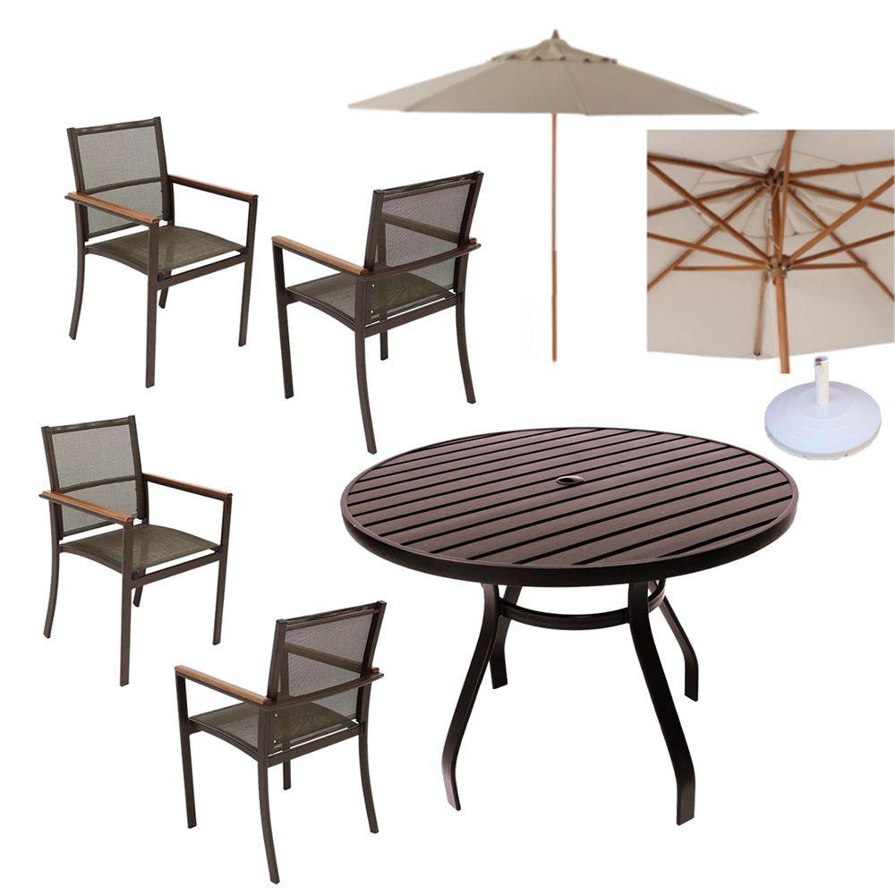 Miniatura Jogo Conjunto De Mesa Aluminio 4 Cadeiras De Piscina Jardim Marrom
