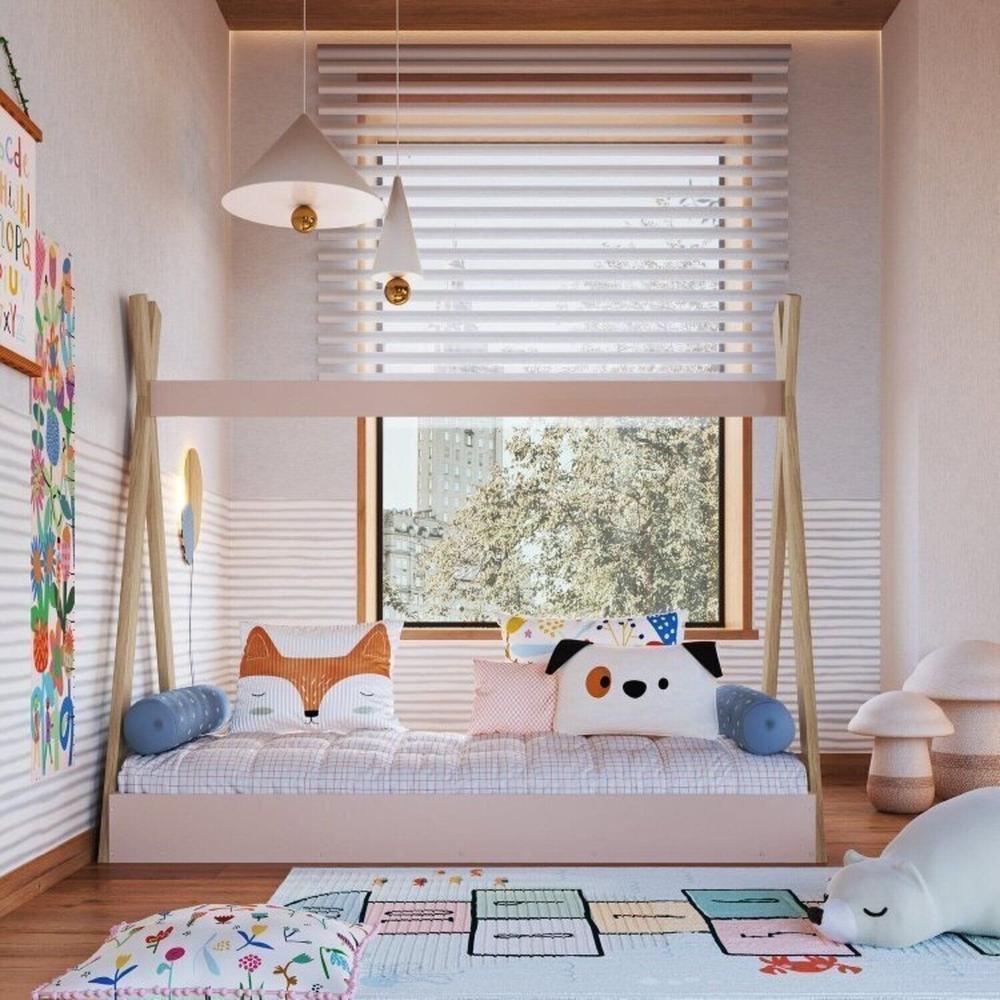 Miniatura Cama Infantil Cabana Solteiro com Colchão Itapuã/Rosa