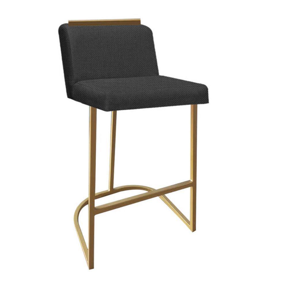 Miniatura Banqueta Com Encosto Confort Bistrô Cozinha Ferro Dourado Linho Grafite Chumbo Amey Decor