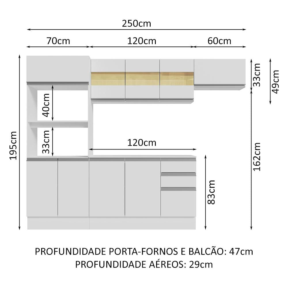 Miniatura Armário de Cozinha Completa 100% MDF 250cm Smart Madesa 03 Branco