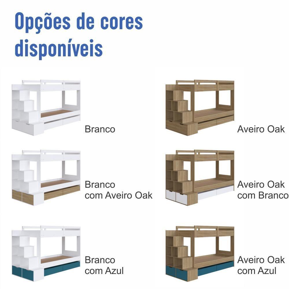 Miniatura Cama Beliche Infantil Bicama Menino Menina 2,32m Com Escada, Nichos E Gavetas Com Rodas Aveiro Com Azul