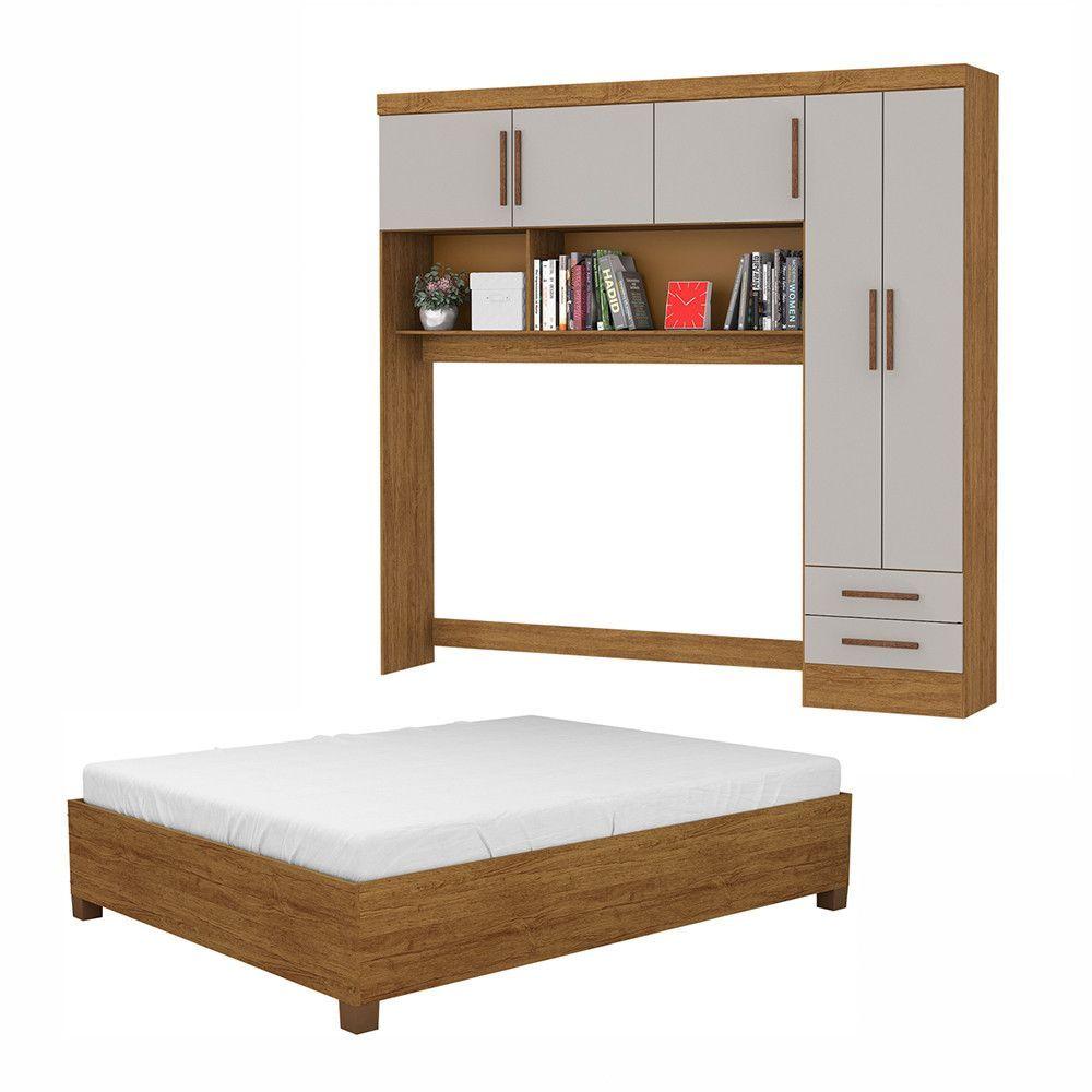 Miniatura Guarda Roupa Modulado Com Cama Paris 5 Portas 2 Gavetas Freijó Com Off White