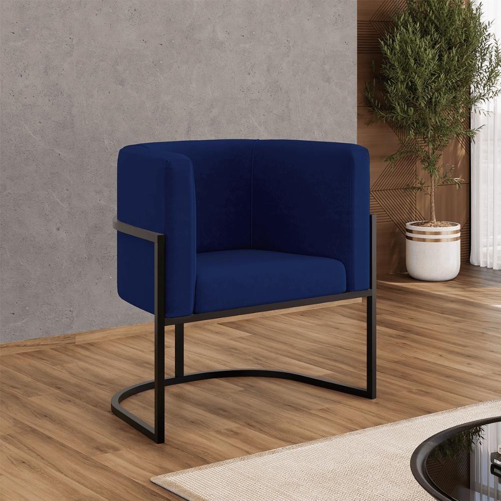 Kit 04 Poltronas Lua Sala Decorativa Base De Ferro Black Azul Marinho