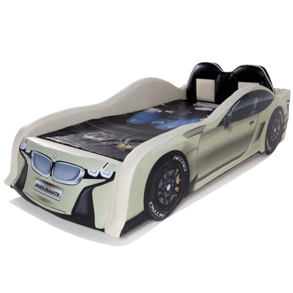 Miniatura Cama Carro Solteiro Z300 Plus - Totalmente Estofada Com Banco Esportivo - Bege