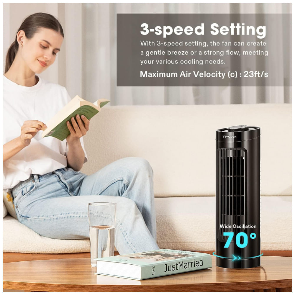 Ventilador de Mesa sem Lâmina com 3 Velocidades, Oscilações de 70, Portátil e Compacto, 110V, VIVOSUN 13, Preto