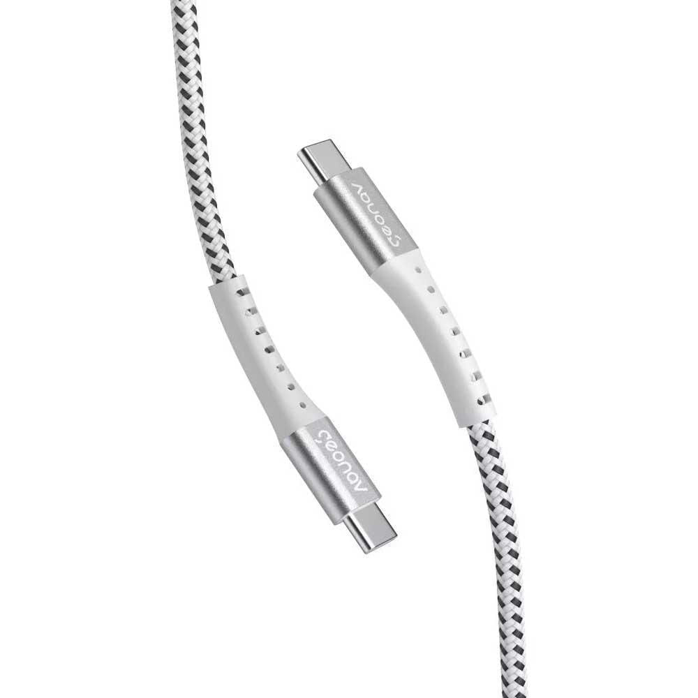 Cabo USB-C Para USB-C Em Nylon Trançado Geonav 1,2m Branco